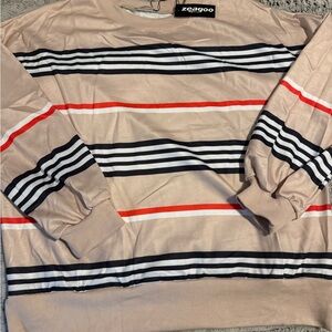 (NWT) Zeagoo Crewneck Sweater - Beige with Red and Black Stripes